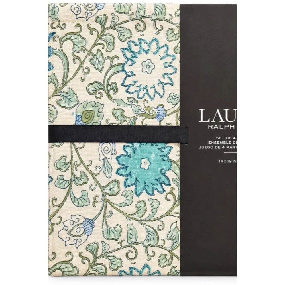 Ralph Lauren Home Floral Placemats Set of 4 Blue 100% Cotton 14x19